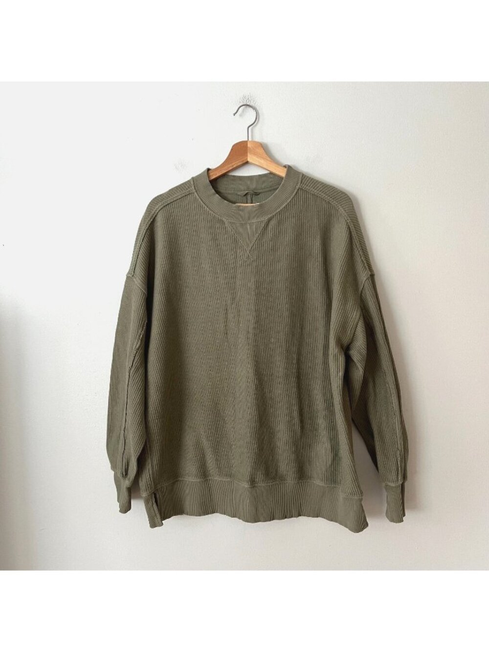 Aerie Olive Green Ribbed Oversized Crewneck Sweatshirt Women's Size XS